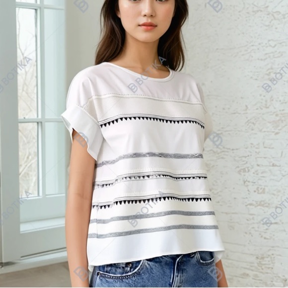 J.Crew Embroidered Flutter-Sleeve Tee - Picture 1 of 8